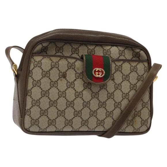 GUCCI GG Supreme Web Sherry Line Shoulder Bag Pvc Beige Gold Red - Picture 1 of 16